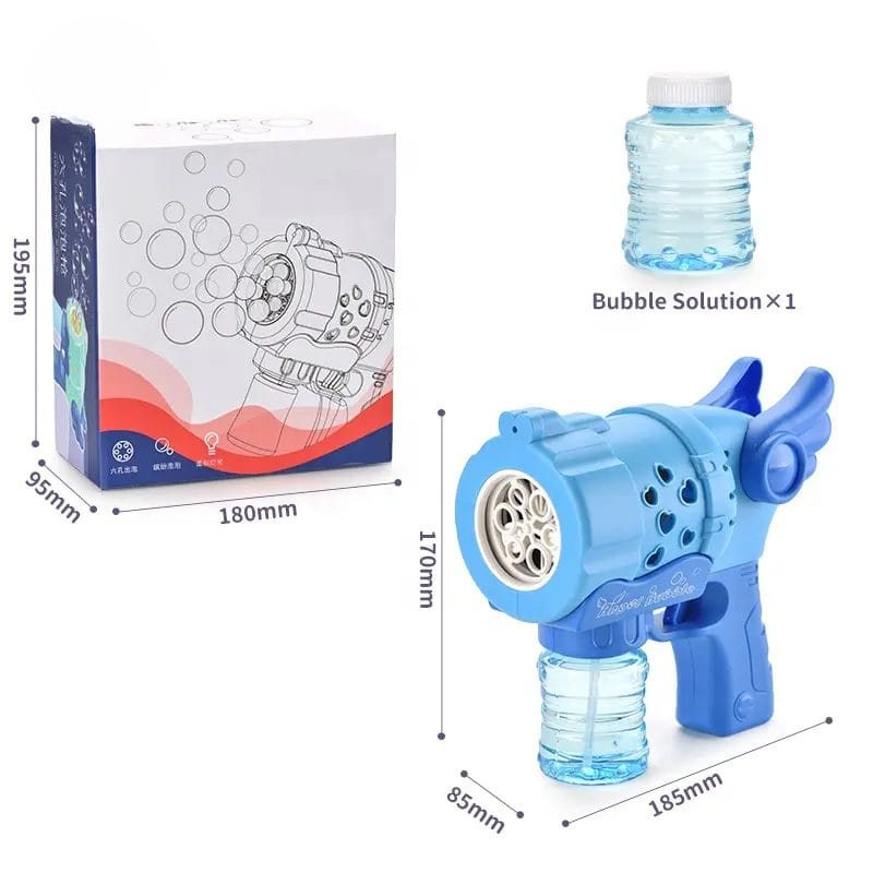 Pistol Baloane Săpun LUDIRO cu 6 guri și Lumini LED, Albastru