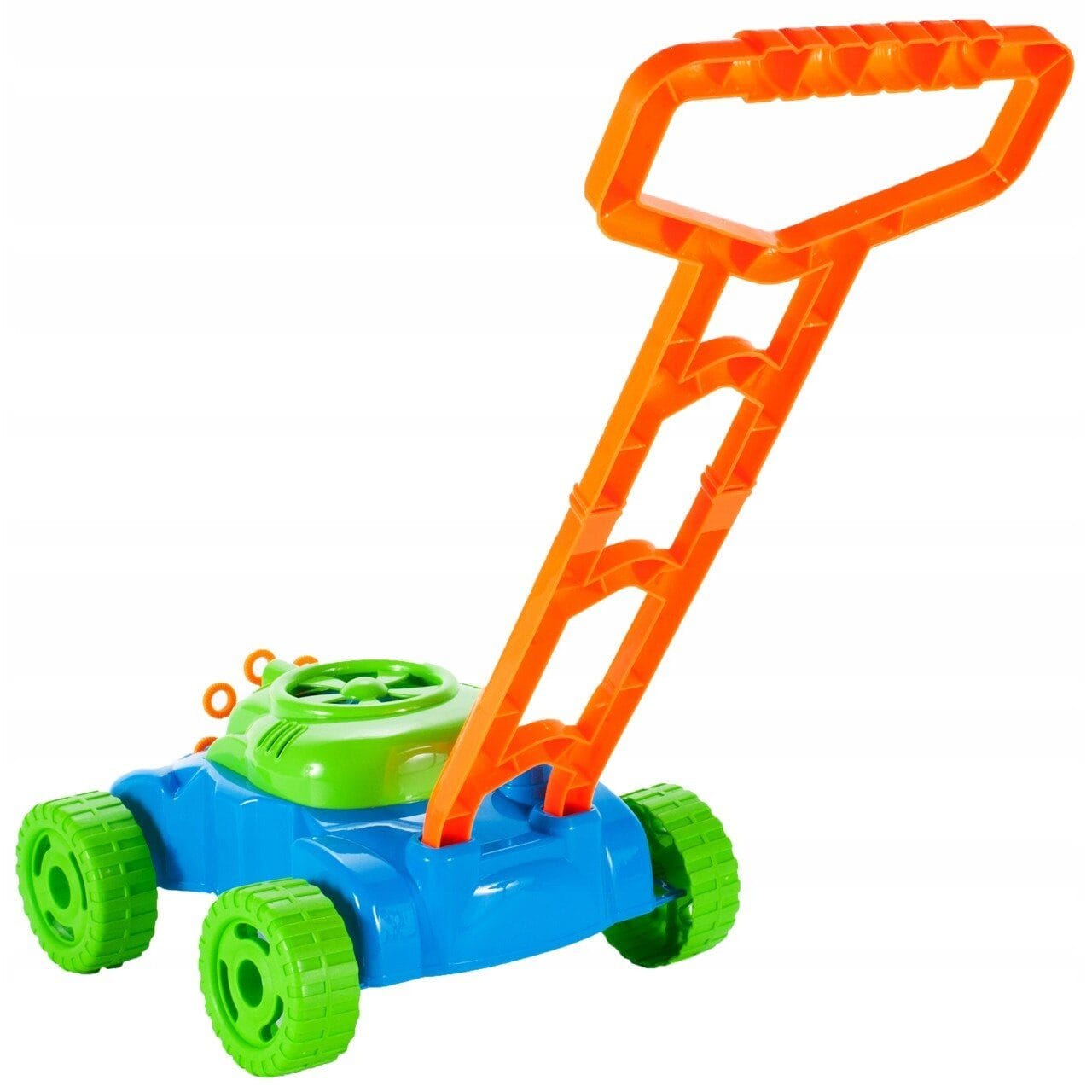 Resigilat - Jucarie pentru Baloane de Sapun, Masina de Tuns Iarba, Interactiva, Solutie Inclusa, Albastru Verde, 27x27.5x50 Cm, + 3 Ani