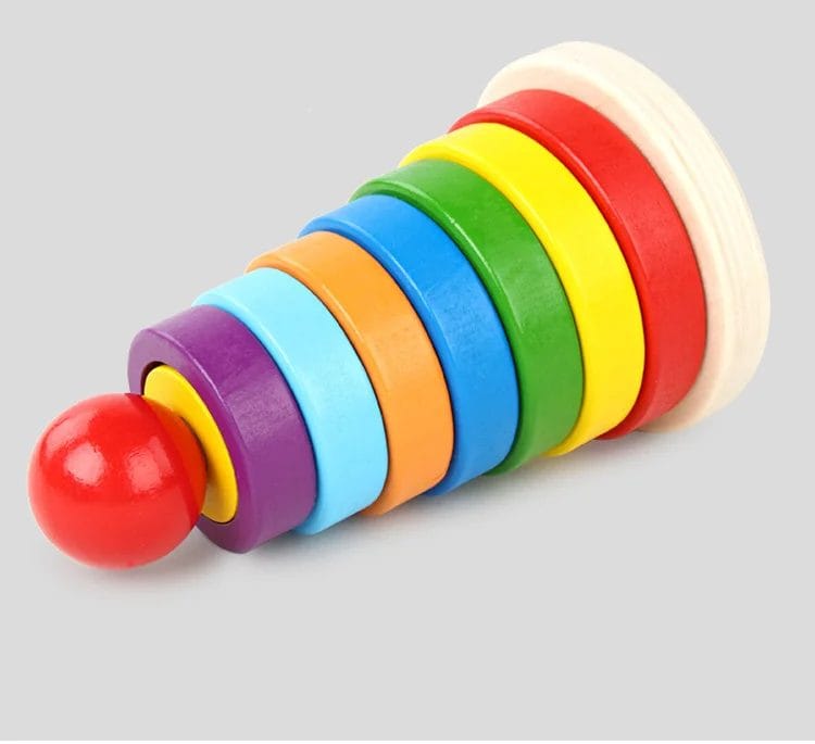 Resigilat - Jucarie din Lemn Educativa de Stivuire cu Forme Geometrice, Turn Montessori, + 3 Ani, 15.5x9 cm