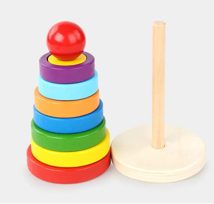 Resigilat - Jucarie din Lemn Educativa de Stivuire cu Forme Geometrice, Turn Montessori, + 3 Ani, 15.5x9 cm