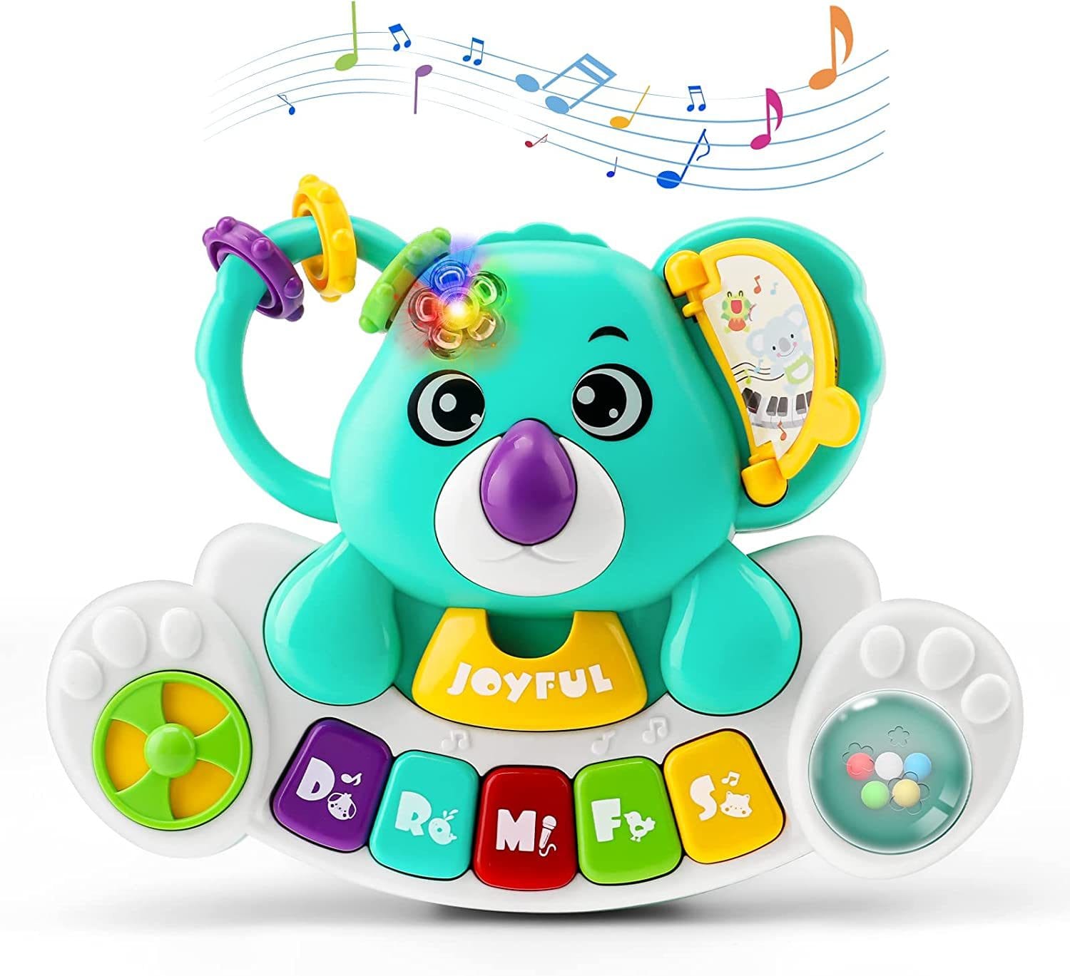 Resigilat - Jucarie Interactiva Bebelusi 4 in 1, Orga cu Sunete si Lumini, Ursulet Koala, 20x15x5.5 cm, Turcoaz, + 18 Luni
