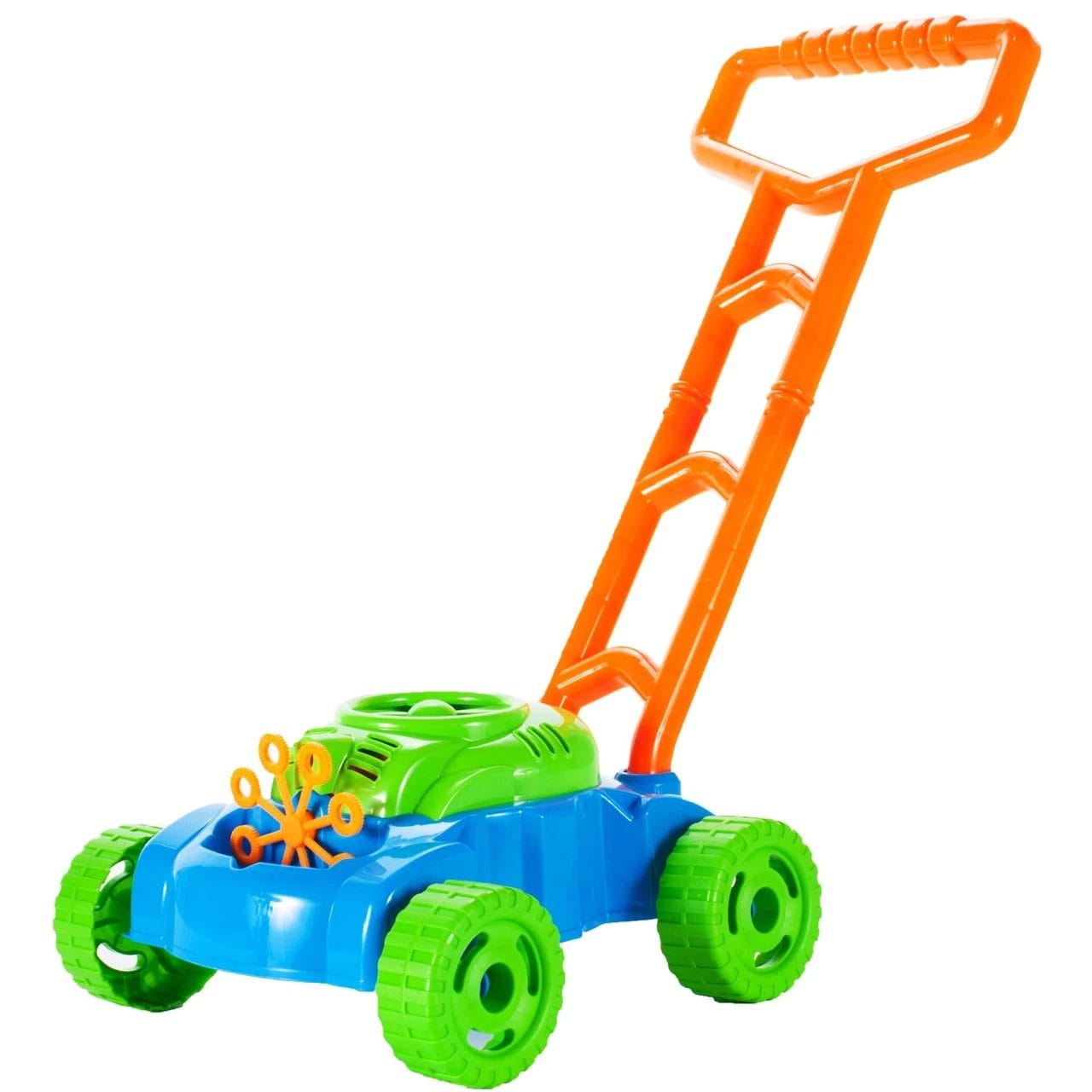 Resigilat - Jucarie pentru Baloane de Sapun, Masina de Tuns Iarba, Interactiva, Solutie Inclusa, Albastru Verde, 27x27.5x50 Cm, + 3 Ani