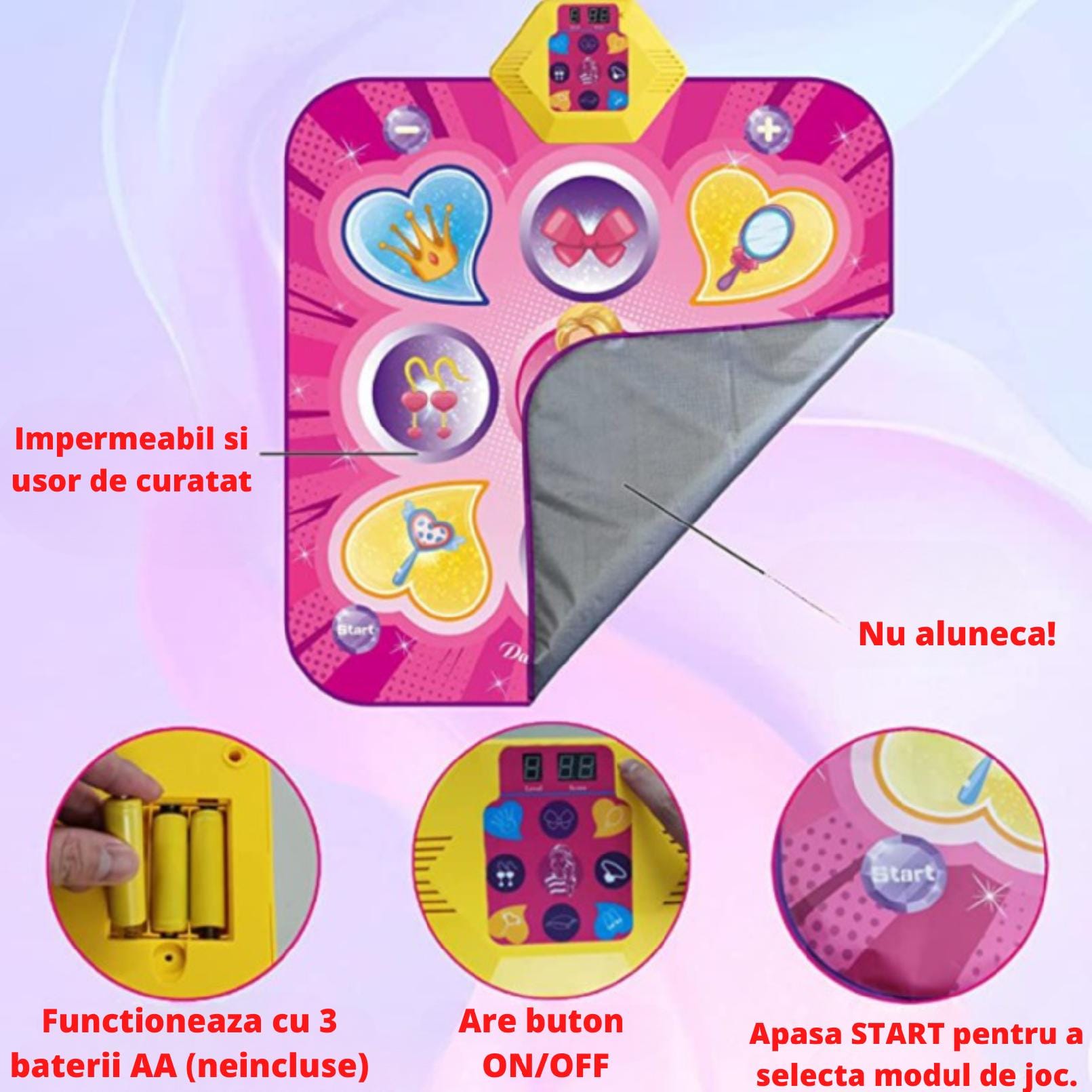 Resigilat - Covor Muzical Electronic, 5 Moduri Muzicale, 3 Nivele de Dificultate, Volum Adjustabil, Lumini LED, 90x93x3 cm, + 3 Ani