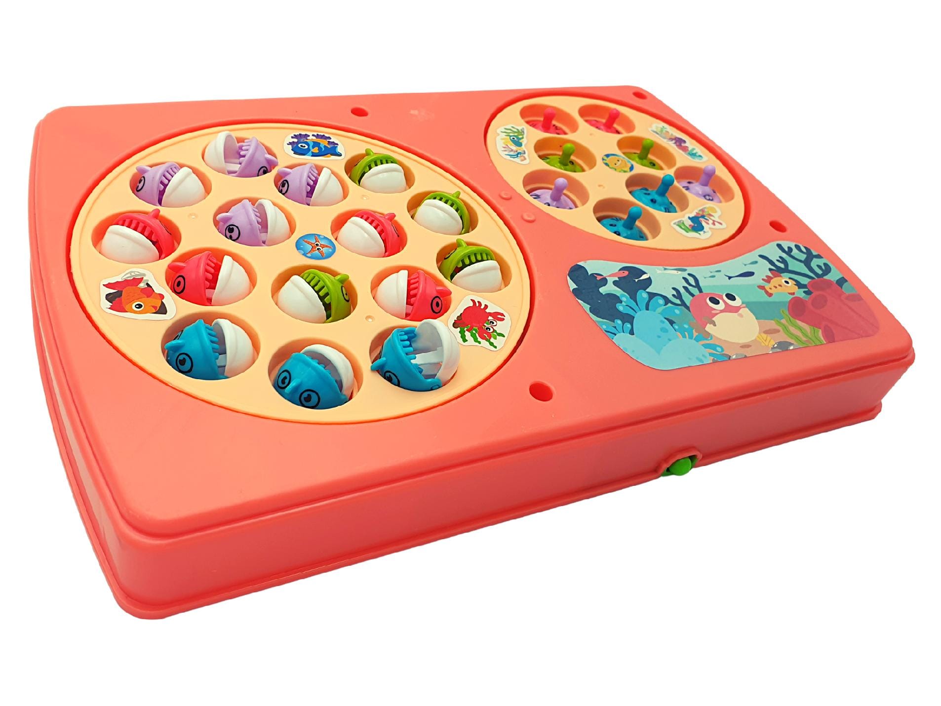 Resigilat - Set Interactiv 2 in 1, Joc Pescuit cu 15 Pestisori si 2 Undite, Joc Whack A Mole cu 8 Cartite si 2 Ciocanele, Cadru Rotativ, Sunete, 28x18x4 Cm, Roz, + 3 Ani