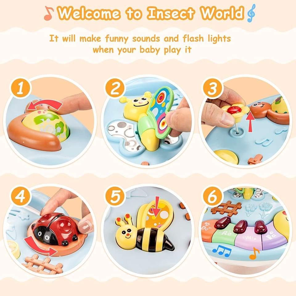 Resigilat - Jucarie Interactiva Bebelusi 3 in 1, Lumini si Sunete, Educativa, Multiple Activitati, Cu Picioare si Sistem de Agatare, 26.5x27.5x17 Cm, + 1 An