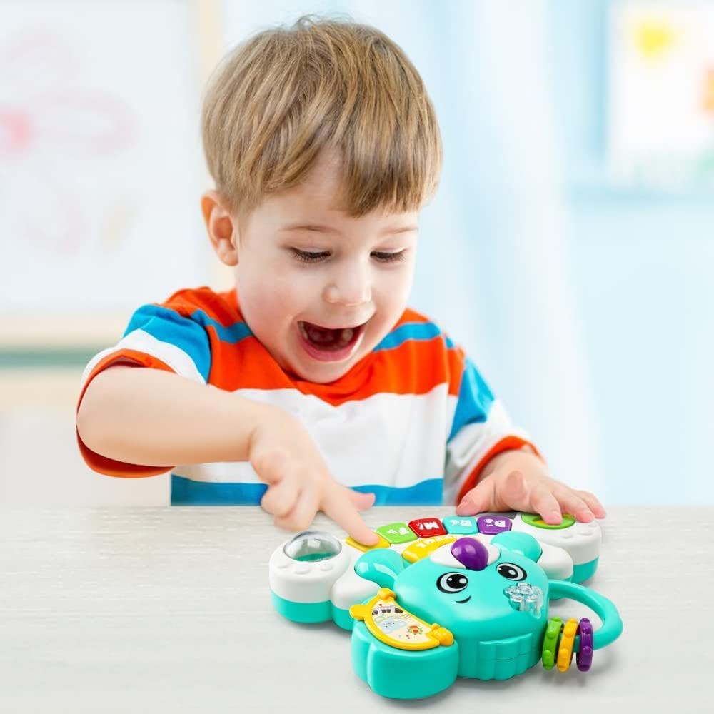 Resigilat - Jucarie Interactiva Bebelusi 4 in 1, Orga cu Sunete si Lumini, Ursulet Koala, 20x15x5.5 cm, Turcoaz, + 18 Luni