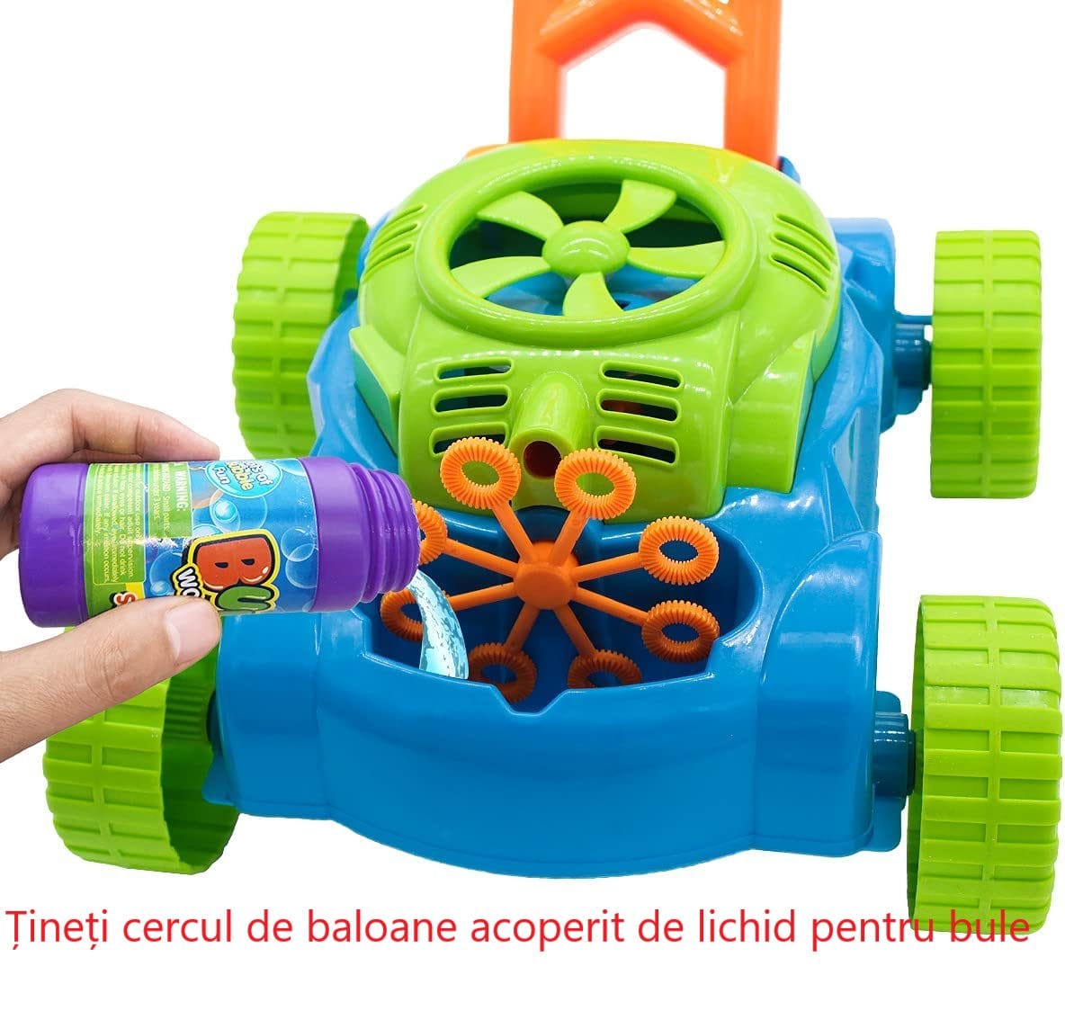 Masina de Tuns Iarba Interactiva pentru Baloane de Sapun, Solutie Inclusa, 27x27.5x50 Cm, + 3 Ani