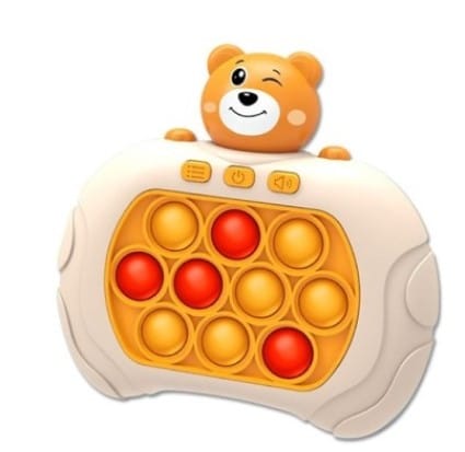 Resigilat - Jucarie Pop It Electronica Utility One, 200 de Nivele Diferite, Ursulet, Antistres, Senzoriala, Jucatori Multipli, Lumini si Sunet, 12.7 x 12 x 6 cm, Portocaliu, + 3 Ani
