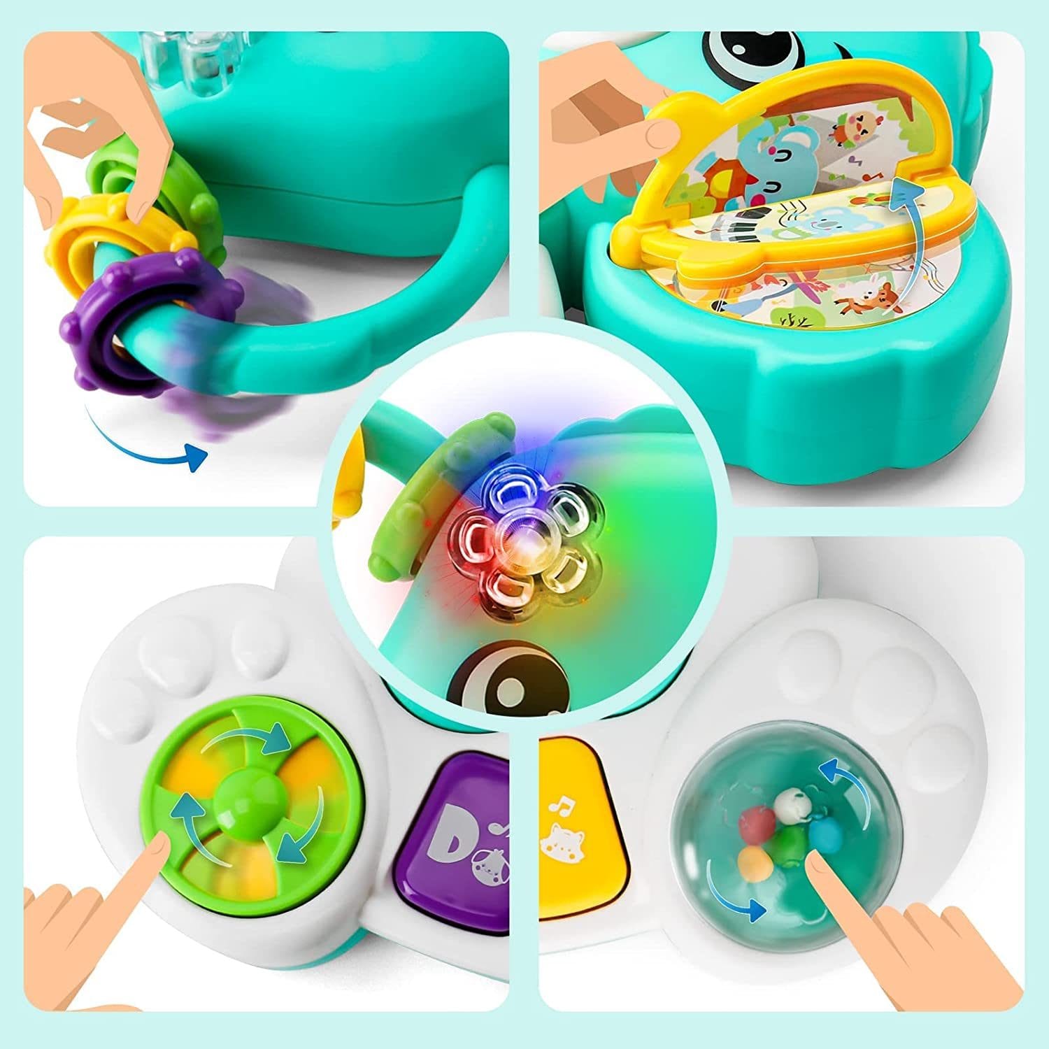 Resigilat - Jucarie Interactiva Bebelusi 4 in 1, Orga cu Sunete si Lumini, Ursulet Koala, 20x15x5.5 cm, Turcoaz, + 18 Luni