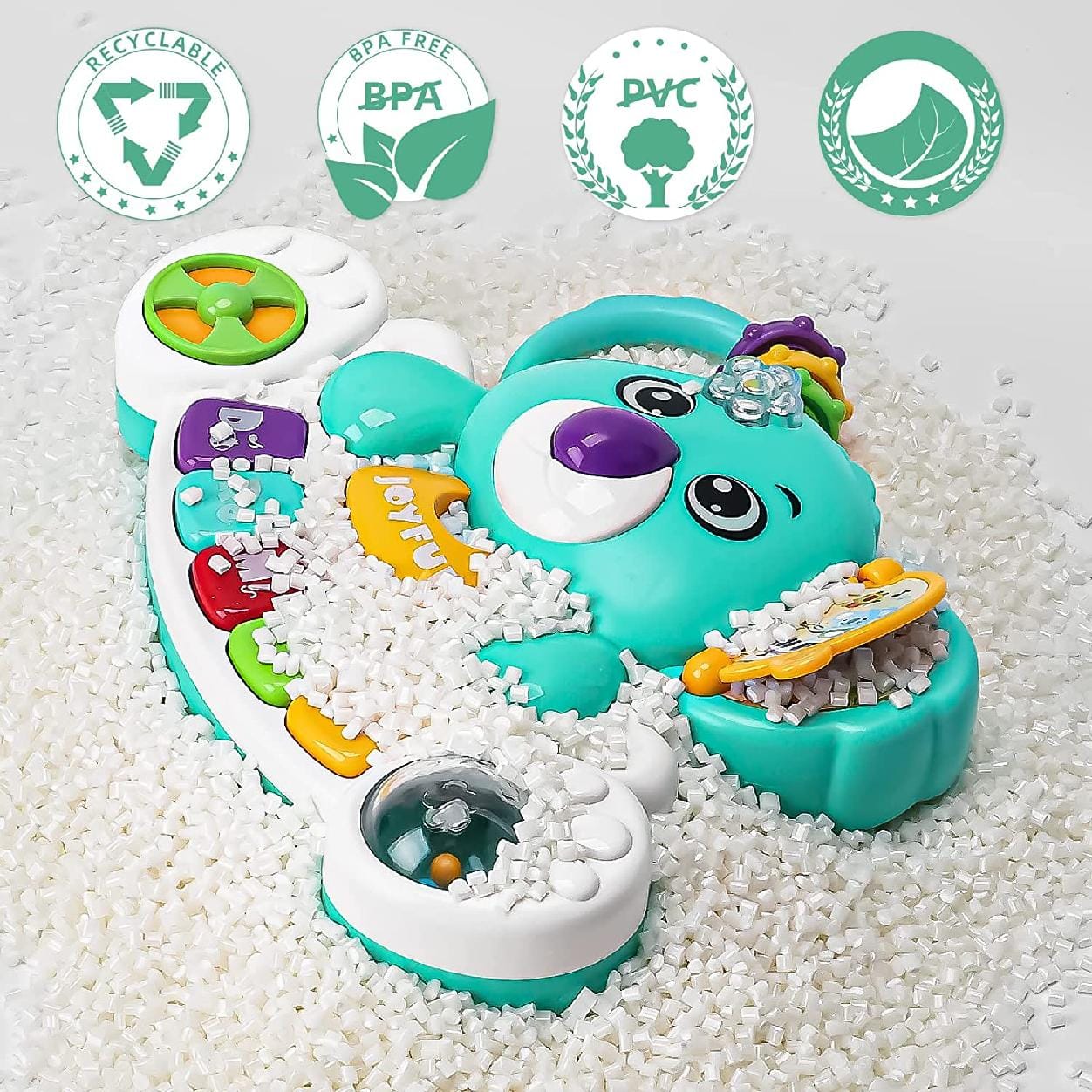 Resigilat - Jucarie Interactiva Bebelusi 4 in 1, Orga cu Sunete si Lumini, Ursulet Koala, 20x15x5.5 cm, Turcoaz, + 18 Luni