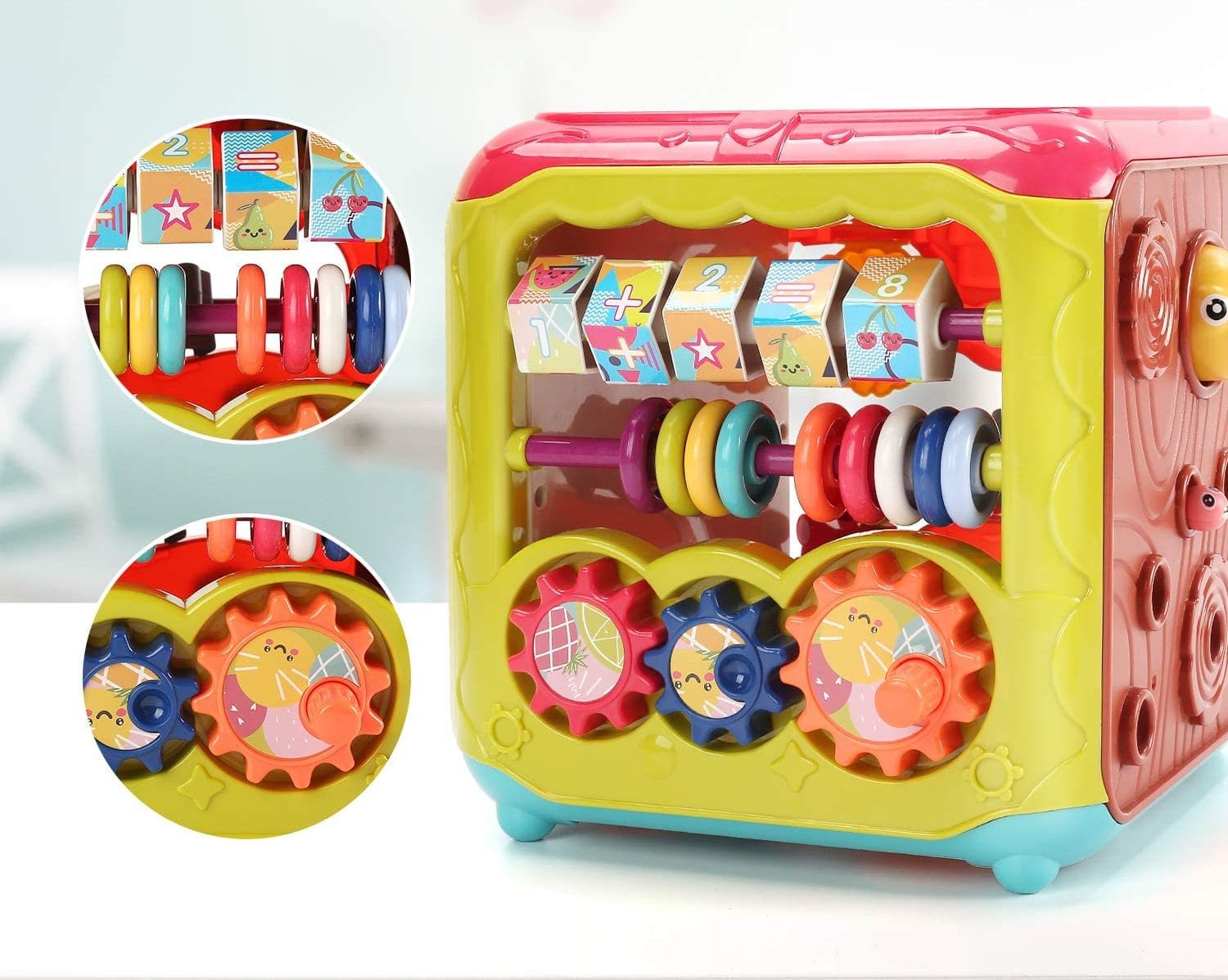 Resigilat - Jucarie Interactiva pentru Bebelusi, Cub Activitati 6 in 1, Muzica si Lumini, Multifunctional, 20x20x20 cm, + 3 Luni