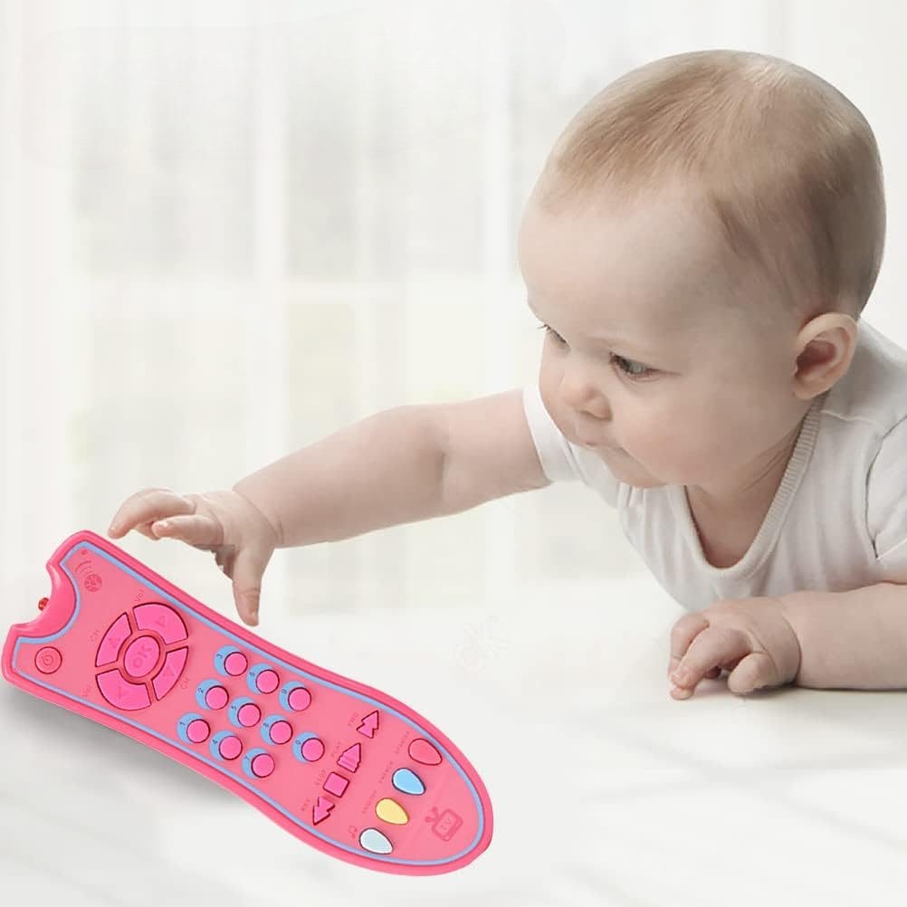 Resigilat - Jucarie Interactiva Telecomanda cu Sunete si Lumini, Invatarea Formelor si a Cifrelor, Roz, + 6 Luni, 18x5x3 Cm