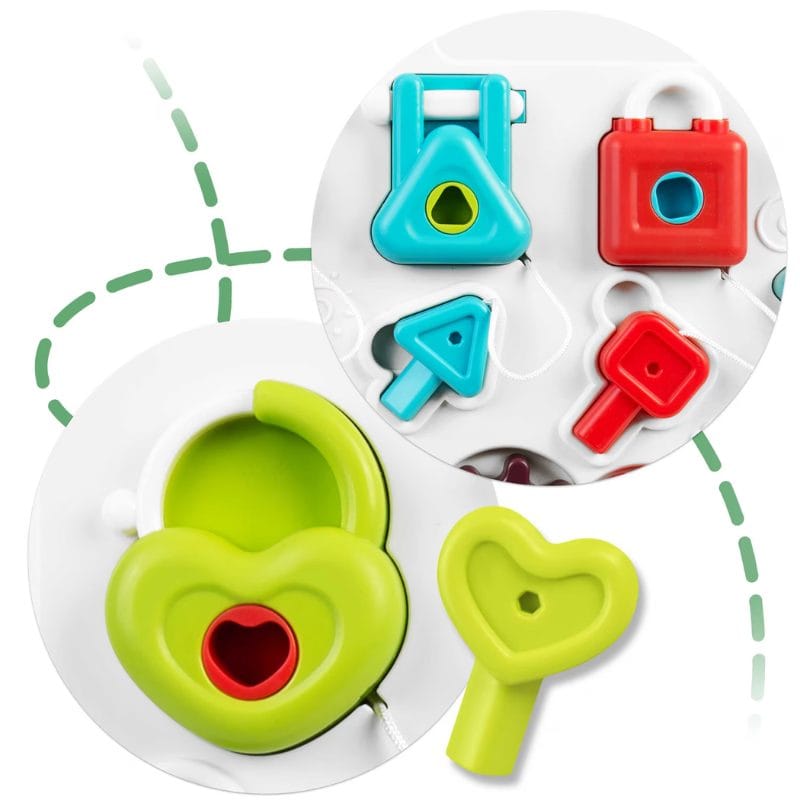 Masuta Educativa cu Activitati Montessori 2 in 1, Jucarie Muzicala, Lampa LED, Prajitor de Paine, Pian, Numere, Culori si Forme, Elemente Mobile, Volum Reglabil, + 1 An