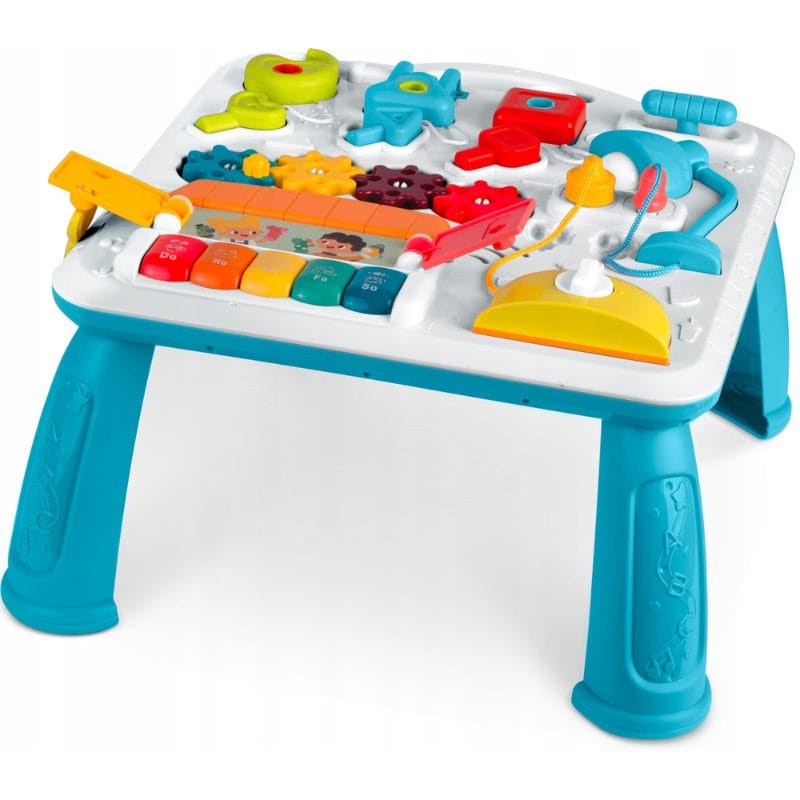 Masuta Educativa cu Activitati Montessori 2 in 1, Jucarie Muzicala, Lampa LED, Prajitor de Paine, Pian, Numere, Culori si Forme, Elemente Mobile, Volum Reglabil, + 1 An