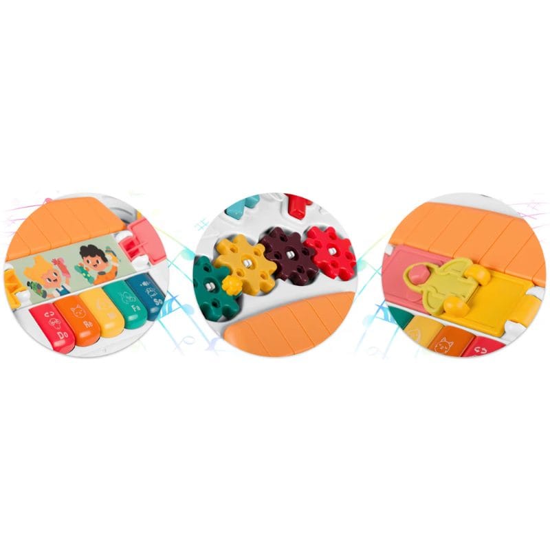 Masuta Educativa cu Activitati Montessori 2 in 1, Jucarie Muzicala, Lampa LED, Prajitor de Paine, Pian, Numere, Culori si Forme, Elemente Mobile, Volum Reglabil, + 1 An