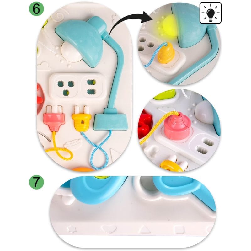 Masuta Educativa cu Activitati Montessori 2 in 1, Jucarie Muzicala, Lampa LED, Prajitor de Paine, Pian, Numere, Culori si Forme, Elemente Mobile, Volum Reglabil, + 1 An