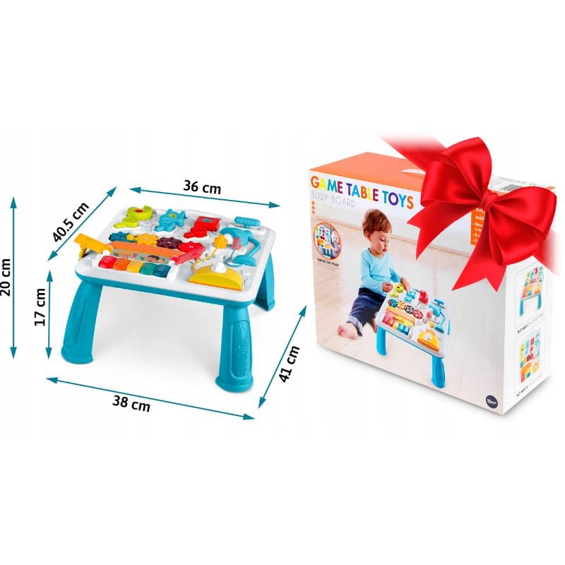 Masuta Educativa cu Activitati Montessori 2 in 1, Jucarie Muzicala, Lampa LED, Prajitor de Paine, Pian, Numere, Culori si Forme, Elemente Mobile, Volum Reglabil, + 1 An