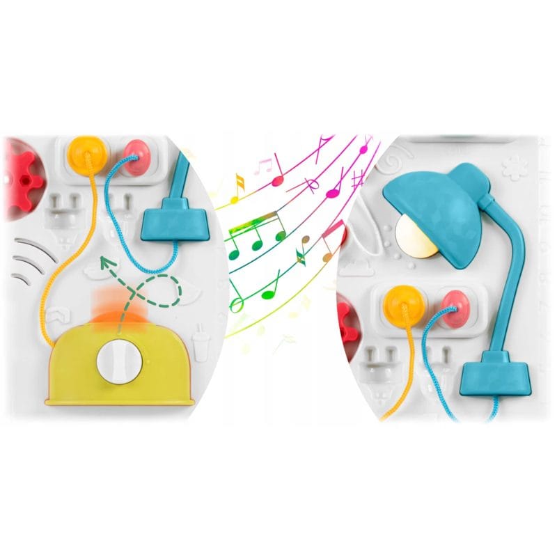 Masuta Educativa cu Activitati Montessori 2 in 1, Jucarie Muzicala, Lampa LED, Prajitor de Paine, Pian, Numere, Culori si Forme, Elemente Mobile, Volum Reglabil, + 1 An