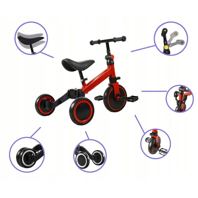 Resigilat - Tricicleta Multifunctionala 4 in 1 pentru Copii, Ajustabila, Ideala pentru Dezvoltarea Abilitatilor Motorii, Stabila si Confortabila, Rosu, 1-4 Ani