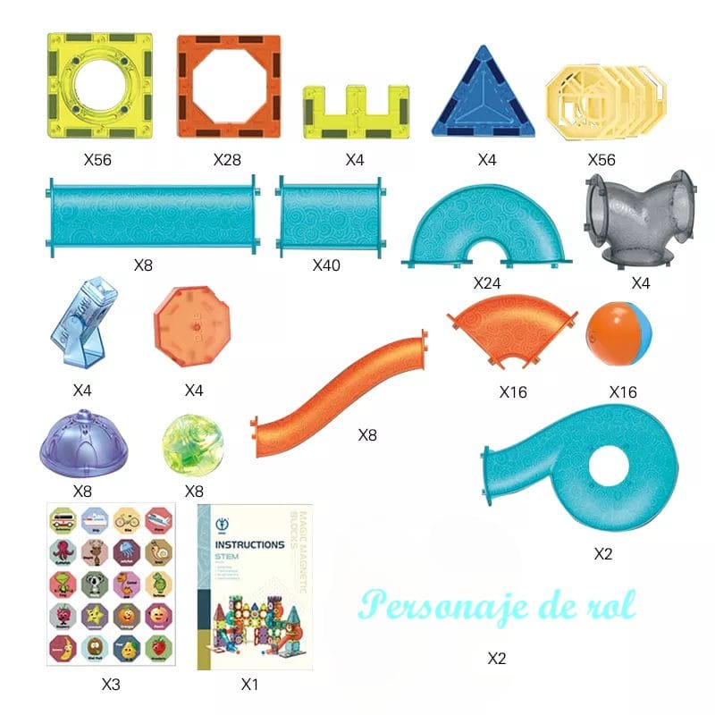 Resigilat - Set de Constructie, Blocuri Magnetice STEAM 3D Educationale, Circuit cu Bile, Lumini Led Interactive, 2 Figurine, Multiple Moduri de Construit, 292 piese, Multicolor, + 3 Ani