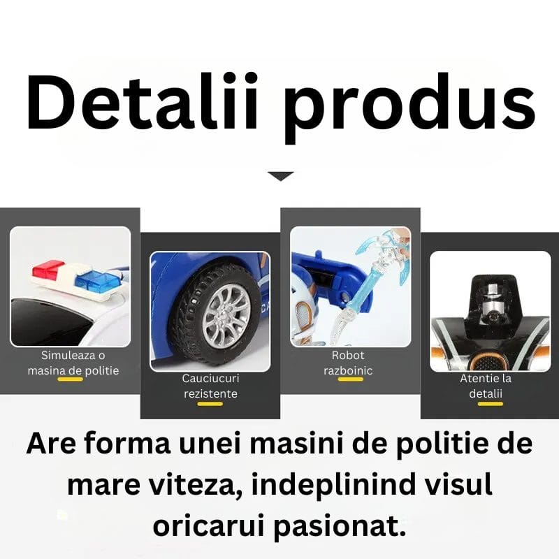 Masinuta de Politie Transformabila in Robot, Deplasare prin Inertie, Transformare la Impact, 12.5x5.5x4.5 Cm, Alb Albastru, + 3 Ani, Utility One