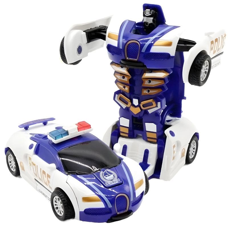 Masinuta de Politie Transformabila in Robot, Deplasare prin Inertie, Transformare la Impact, 12.5x5.5x4.5 Cm, Alb Albastru, + 3 Ani, Utility One