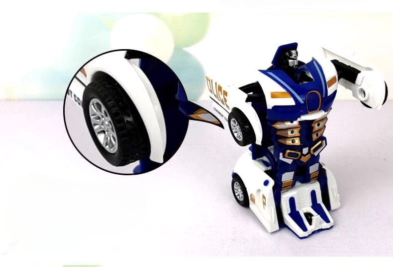 Masinuta de Politie Transformabila in Robot, Deplasare prin Inertie, Transformare la Impact, 12.5x5.5x4.5 Cm, Alb Albastru, + 3 Ani, Utility One