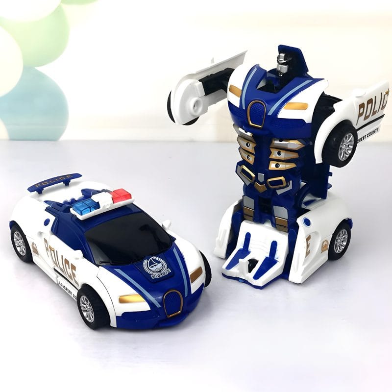 Masinuta de Politie Transformabila in Robot, Deplasare prin Inertie, Transformare la Impact, 12.5x5.5x4.5 Cm, Alb Albastru, + 3 Ani, Utility One