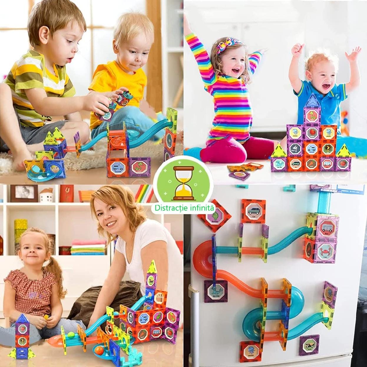 Resigilat - Set de Constructie, Blocuri Magnetice STEAM 3D Educationale, Circuit cu Bile, Lumini Led Interactive, 2 Figurine, Multiple Moduri de Construit, 292 piese, Multicolor, + 3 Ani