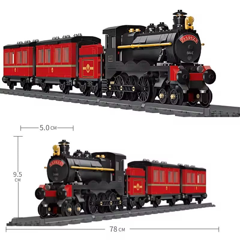 Set de Construit Tren cu Aburi, 789 Piese Reproducere Detaliata a Locomotivei GWR Express 3440, Model de Colectie Cu 3 Vagoane si Sina Inclusa, 78 Cm Lungime, Design Realist pentru Pasionati