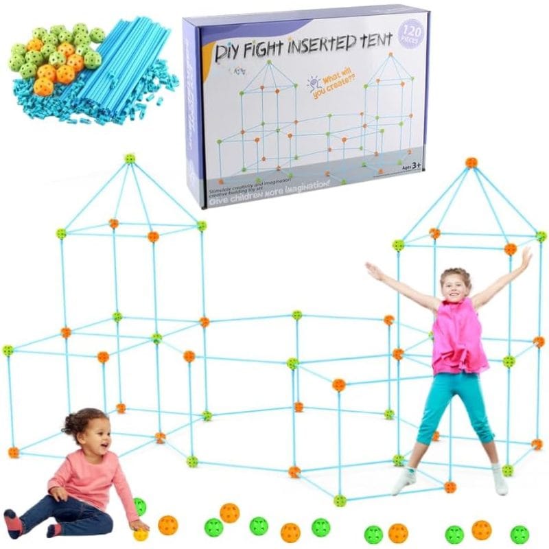 Set de Constructie Forturi pentru Copii, 120 Piese, Incurajeaza Imaginatia si Creativitatea Micutului Tau, Joc Educativ si Interactiv pentru Dezvoltarea Abilitatilor Motorii si Cognitive, + 3 Ani, Uti