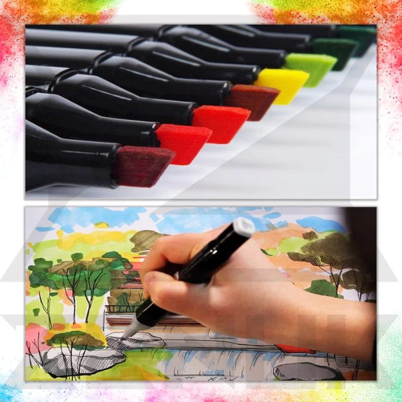 Set 48 Markere Profesionale, Culori Multicolore Vibrante cu Cerneala pe Baza de Alcool, Cu Doua Capete, Subtire si Gros, Ideal pentru Copii Creativi, Stimuleaza Imaginatia si Dezvoltarea Artistica, In