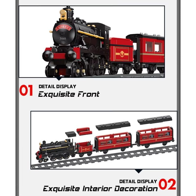 Set de Construit Tren cu Aburi, 789 Piese Reproducere Detaliata a Locomotivei GWR Express 3440, Model de Colectie Cu 3 Vagoane si Sina Inclusa, 78 Cm Lungime, Design Realist pentru Pasionati