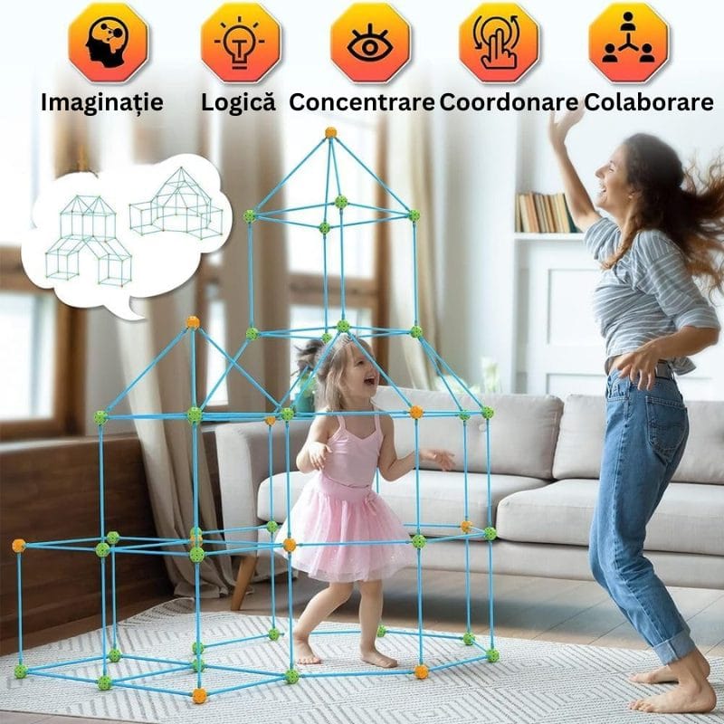 Set de Constructie Forturi pentru Copii, 120 Piese, Incurajeaza Imaginatia si Creativitatea Micutului Tau, Joc Educativ si Interactiv pentru Dezvoltarea Abilitatilor Motorii si Cognitive, + 3 Ani, Uti