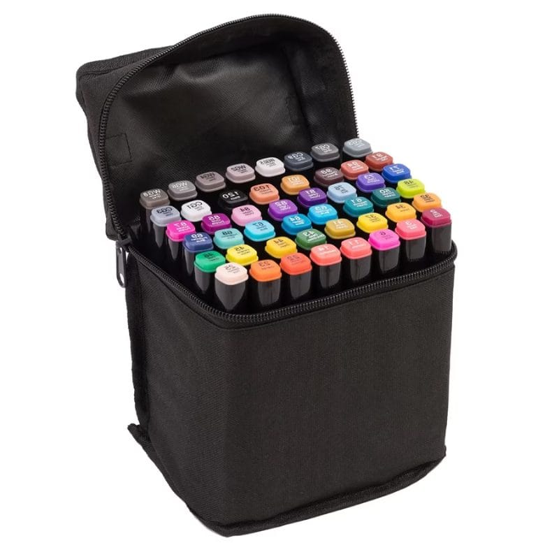 Set 48 Markere Profesionale, Culori Multicolore Vibrante cu Cerneala pe Baza de Alcool, Cu Doua Capete, Subtire si Gros, Ideal pentru Copii Creativi, Stimuleaza Imaginatia si Dezvoltarea Artistica, In