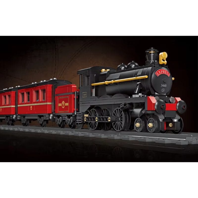 Set de Construit Tren cu Aburi, 789 Piese Reproducere Detaliata a Locomotivei GWR Express 3440, Model de Colectie Cu 3 Vagoane si Sina Inclusa, 78 Cm Lungime, Design Realist pentru Pasionati