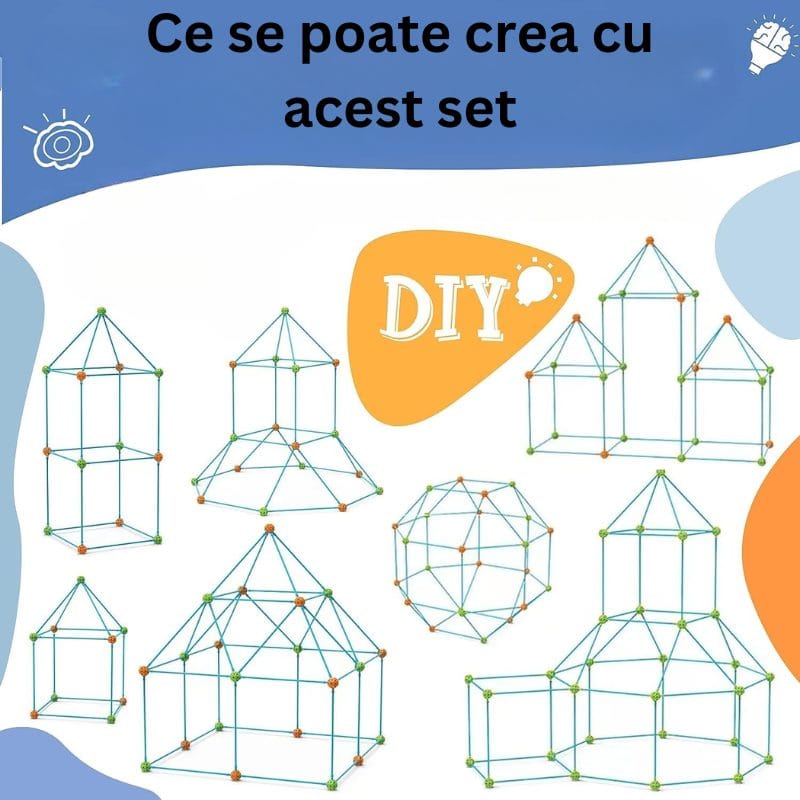 Set de Constructie Forturi pentru Copii, 120 Piese, Incurajeaza Imaginatia si Creativitatea Micutului Tau, Joc Educativ si Interactiv pentru Dezvoltarea Abilitatilor Motorii si Cognitive, + 3 Ani, Uti