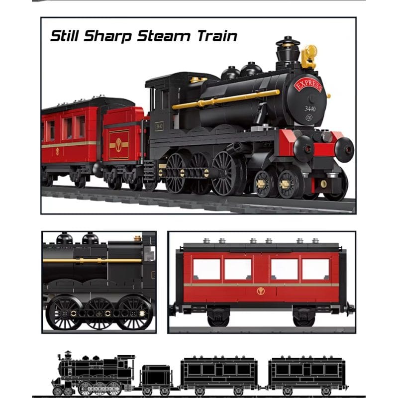 Set de Construit Tren cu Aburi, 789 Piese Reproducere Detaliata a Locomotivei GWR Express 3440, Model de Colectie Cu 3 Vagoane si Sina Inclusa, 78 Cm Lungime, Design Realist pentru Pasionati