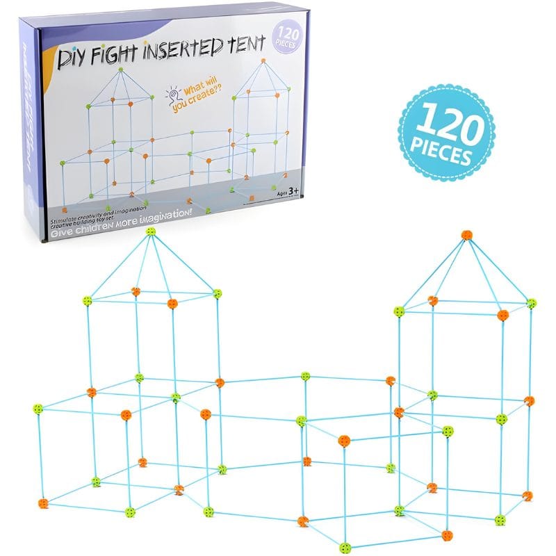 Set de Constructie Forturi pentru Copii, 120 Piese, Incurajeaza Imaginatia si Creativitatea Micutului Tau, Joc Educativ si Interactiv pentru Dezvoltarea Abilitatilor Motorii si Cognitive, + 3 Ani, Uti