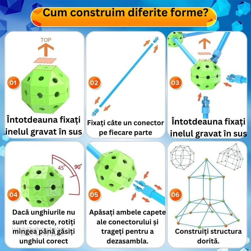 Set de Constructie Forturi pentru Copii, 120 Piese, Incurajeaza Imaginatia si Creativitatea Micutului Tau, Joc Educativ si Interactiv pentru Dezvoltarea Abilitatilor Motorii si Cognitive, + 3 Ani, Uti