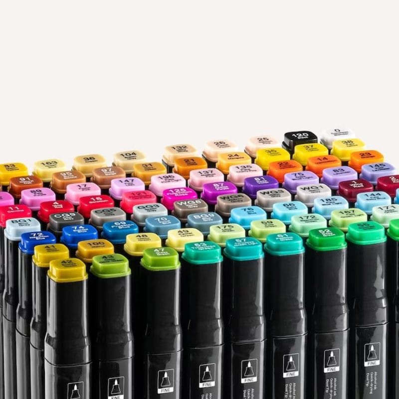 Set 48 Markere Profesionale, Culori Multicolore Vibrante cu Cerneala pe Baza de Alcool, Cu Doua Capete, Subtire si Gros, Ideal pentru Copii Creativi, Stimuleaza Imaginatia si Dezvoltarea Artistica, In
