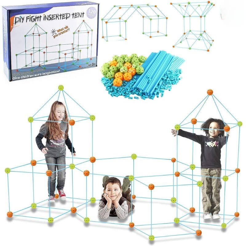 Set de Constructie Forturi pentru Copii, 120 Piese, Incurajeaza Imaginatia si Creativitatea Micutului Tau, Joc Educativ si Interactiv pentru Dezvoltarea Abilitatilor Motorii si Cognitive, + 3 Ani, Uti