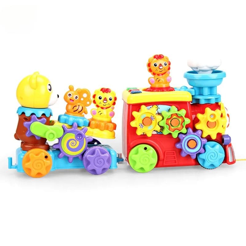 Trenulet Educativ Interactiv, Muzica si Efect de Abur, Dezvolta coordonarea, Creativitatea si Abilitatile Cognitive, Jucarie STEM cu Design Colorat si Piese Detasabile, + 2 Ani