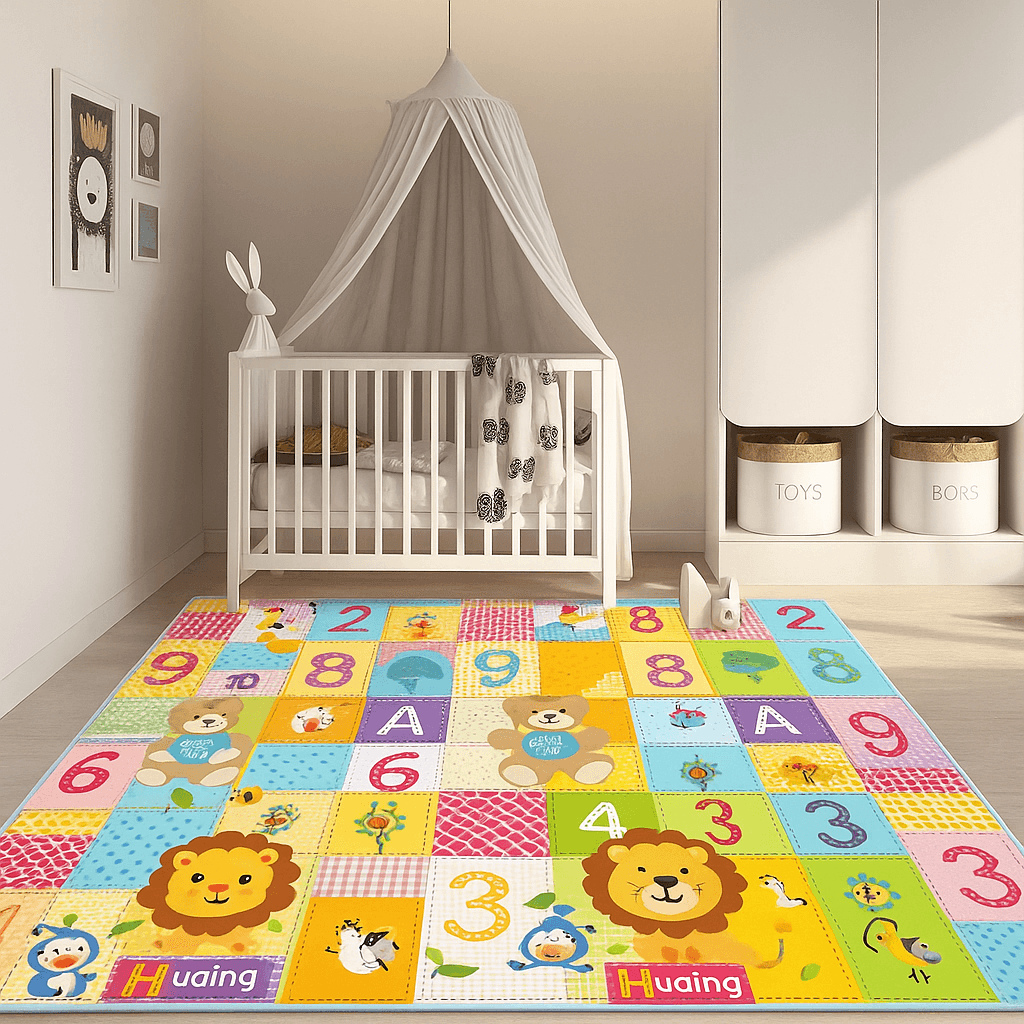 Covor Pliabil din Spuma pentru Copii, 180x150x1 Cm, Cifre si Litere, Termoizolant, Impermeabil, Multifunctional, Protectie si Confort, Cu Design Dublu Fata-Verso, + 1 An