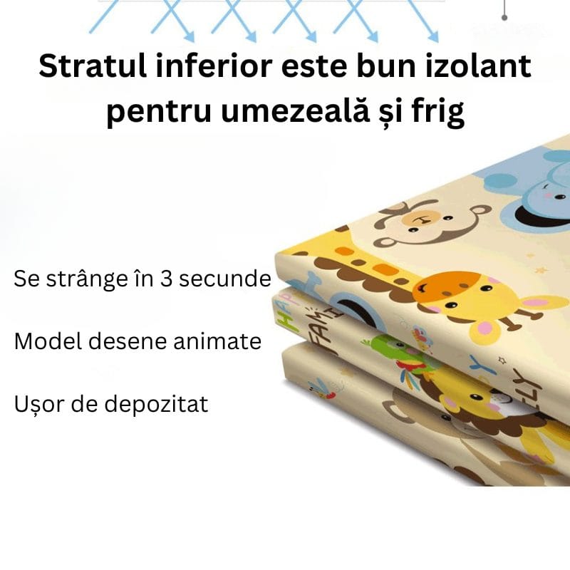 Covor Pliabil Educativ din Spuma pentru Copii, 180x150 cm, Grosime 1 cm, Termoizolant, Impermeabil, Multifunctional, Protectie si Confort, Cu Design Dublu Fata-Verso, + 1 An