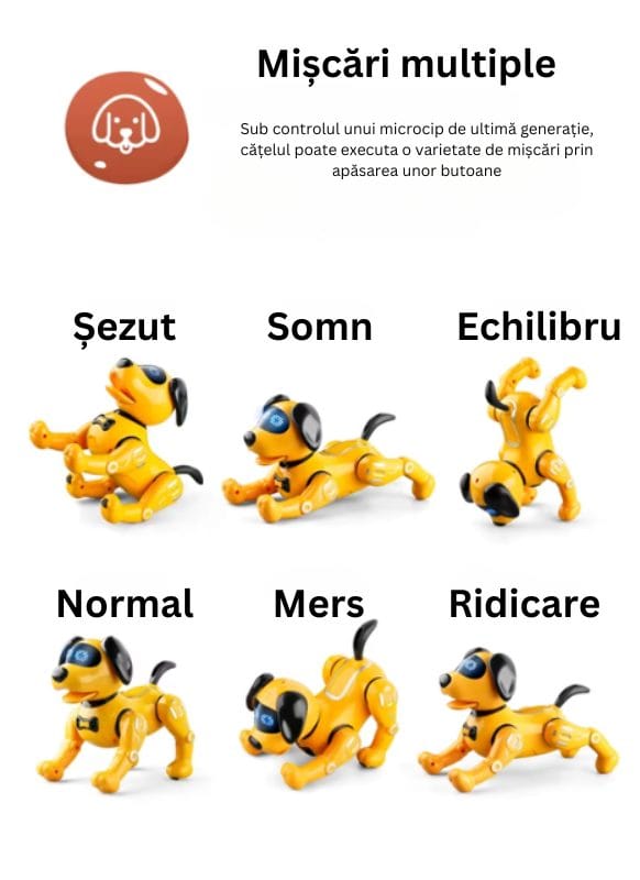 Catelus Robot Inteligent care Canta, Danseaza, Povesteste si Ajuta la Dezvoltarea Limbajului si Creativitatii, Cel mai Bun Prieten pentru Educatie si Distractie, + 3 Ani, Galben Negru