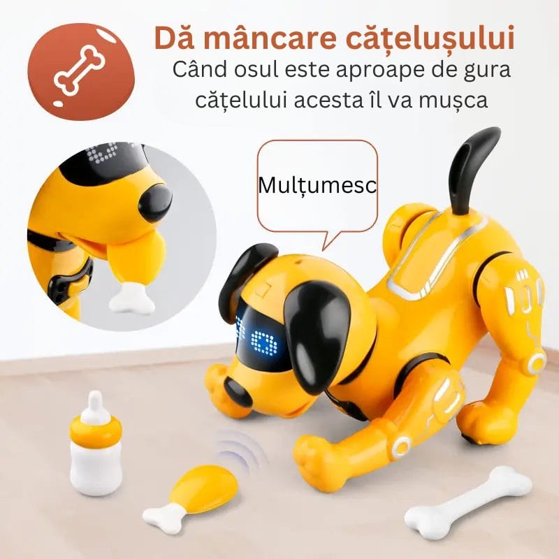 Catelus Robot Inteligent care Canta, Danseaza, Povesteste si Ajuta la Dezvoltarea Limbajului si Creativitatii, Cel mai Bun Prieten pentru Educatie si Distractie, + 3 Ani, Galben Negru