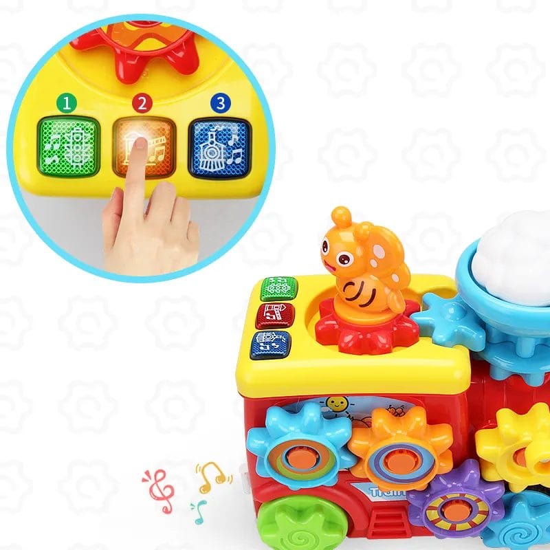 Trenulet Educativ Interactiv, Muzica si Efect de Abur, Dezvolta coordonarea, Creativitatea si Abilitatile Cognitive, Jucarie STEM cu Design Colorat si Piese Detasabile, + 2 Ani