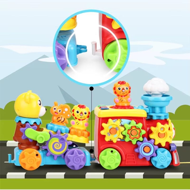 Trenulet Educativ Interactiv, Muzica si Efect de Abur, Dezvolta coordonarea, Creativitatea si Abilitatile Cognitive, Jucarie STEM cu Design Colorat si Piese Detasabile, + 2 Ani