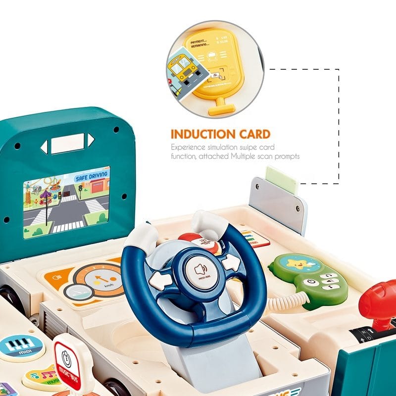 Resigilat - Jucarie Interactiva, Autobuz, Sunete si Lumini, 2 in 1, Simulator de Condus, 16 Functii, Albastru, + 3 Ani, Utility One